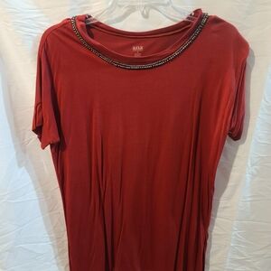 Elegant Red Beaded Neckline Top